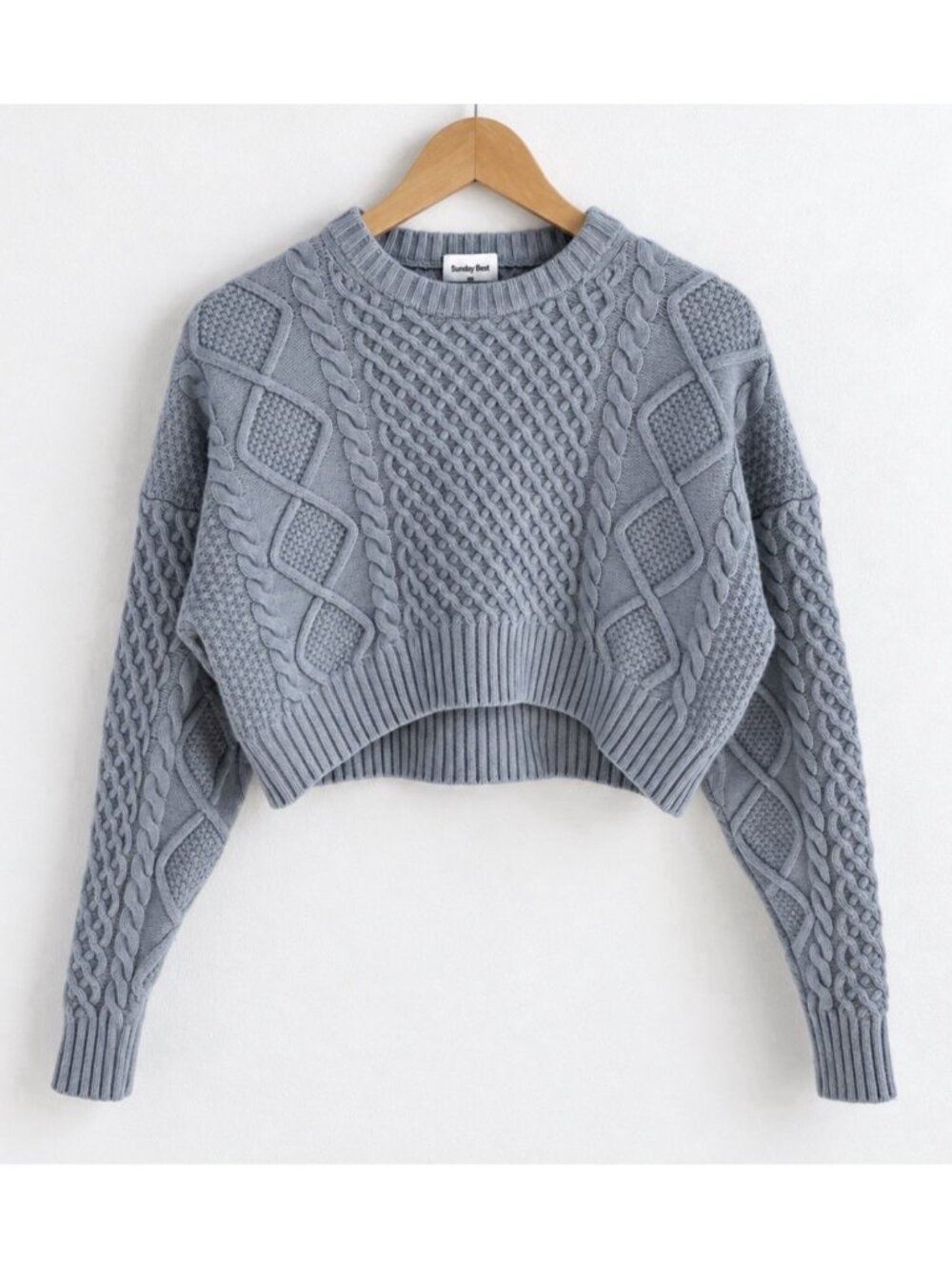 Aritzia Sunday Best Peggy Merino Wool Cable Knit Cropped Sweater Grey XS